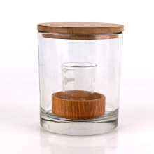 11oz Home decoration glass candle holder with wooden lid